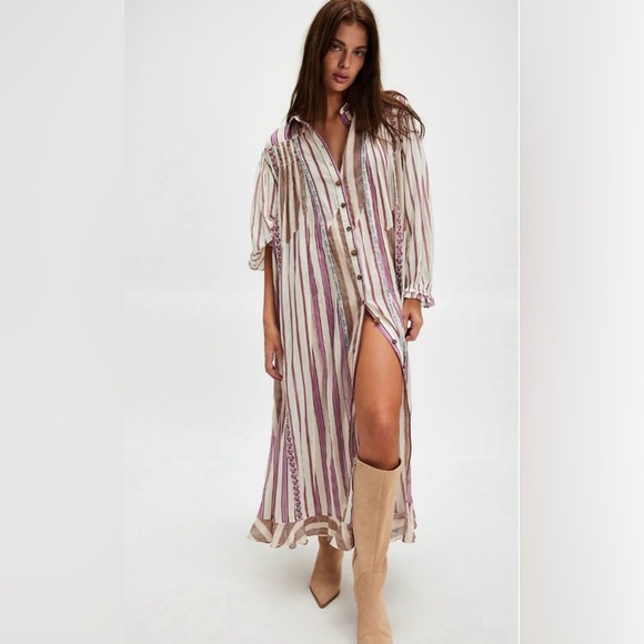 NWT Free People Sweet Dreams Maxi Dress XS/S Tea Combo Striped - Picture 1 of 14